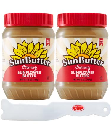SunButter Creamy Sunflower Butter 16 Ounce (Pack of 2) with By The Cup Spreader