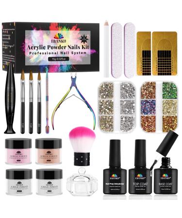 21 PCS Acrylic Nail Kit EBANKU Acrylic Powder Set Nail Glitter Nail Rhinestones Nail Polish Nail Brush Nail Tips Nail Art Supplies for Women Girls Nails DIY