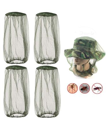 Mosquito Head Green Net Face Mesh Cover Net Mesh Face Protector Insect Bee Mosquito Resistance Sun Fish Hat 4 Pack