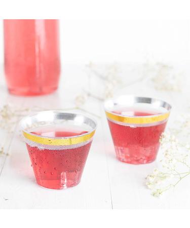 PLASTICPRO 9 oz Disposable Party Cups with Gold Rim, 100 Count - Crystal Clear Tumblers for Old-Fashioned Elegance - Buy Online on SooperMarket.com