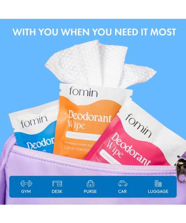 FOMIN Acidified Travel Deodorant Wipes For Women & Men - 15 Count - Fragrance Free - pH Balanced Mini Deodorant Travel Size Wipes - Plastic-Free Individually Wrapped Underarm Body Wipes Fragrance Free 15 Count (Pack of 1) - Buy Online on SooperMarket.com
