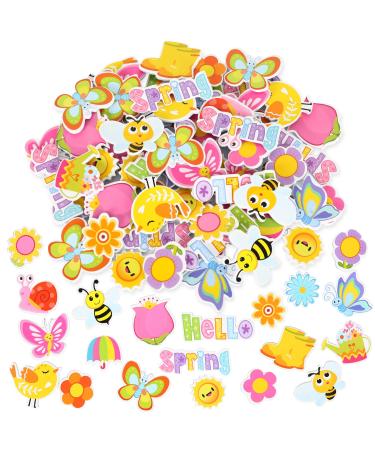 Whaline 360Pcs Spring Foam Stickers Cartoon Flower Butterfly Bee Foam Decals 20 Designs Hello Spring Self Adhesive Decorative Stickers for Spring Greeting Cards DIY Scrapbooking Home Wall Decor