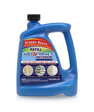 Wet & Forget Outdoor Moss Mold Mildew & Algae Stain Remover Multi-Surface Cleaner Xtreme Reach Hose End Refill 48 Fluid Ounces