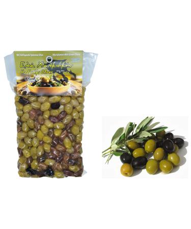 Greek Assorted Olives 1kg Vacuum-Sealed | Mixed Kalamata and Green Chalkidiki Olives | Key in The Mediterranean Diet | Loaded with Important Nutrients and Antioxidants| No Preservatives