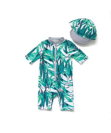BONVERANO Baby Boys Swimsuit Toddler Bathing Suit Short-Sleeve Zipper One Piece Swimwear with UPF 50+ Sun Protection 18-24 Months Bamboo