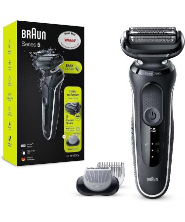 Braun Series 5 51-W1600s Electric Shaver for Men with EasyClick Body Groomer Attachment EasyClean Wet & Dry Rechargeable Cordless Foil Razor White Rated Which Best Buy S51-W1600s