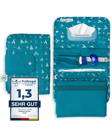Jubi diaper bag with changing mat for on the go with extra space - small diaper bag - green with teepees