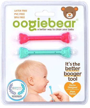 oogiebear Two Pack - Patented Curved Scoop and Loop; Safe Baby Nasal Booger and Ear Cleaner - Baby Nose Cleaner Gadget for Infants and Toddlers. Dual Earwax Snot Removal - Raspberry Seafoam (no case) 1 raspberry + 1 seafoa…