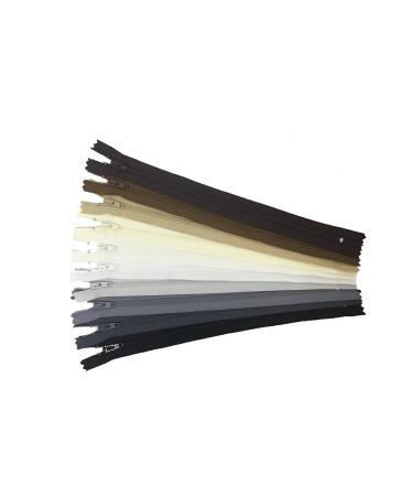 YKK Zippers Assorted Neutral Colors Pack 14 Inch Number 3 Nylon Coil Set of 10 Pieces Neutral 14 inch