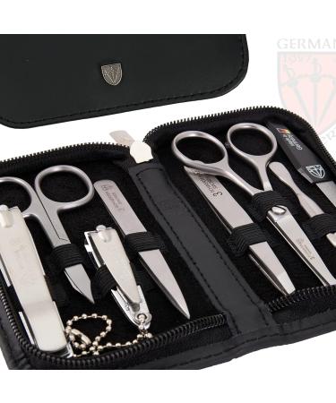 Buy Premium 8-Piece Manicure Set for Men | Three Swords Nail Care Set in Real Leather Case - Includes Beard Scissors Nail Clippers Tweezers & More - Black - Buy Online on SooperMarket.com