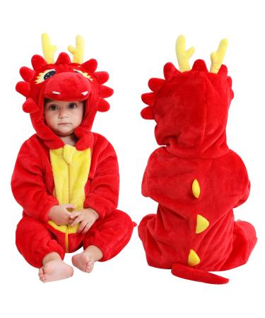 COOKY.D Unisex Winter Hooded Romper Jumpsuit 2-36 Months 12-18 Months Dragon