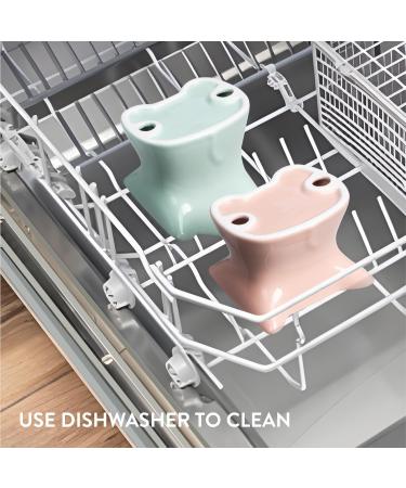 Navaris Raised Ceramic Cat Bowls (Set of 2) - Elevated Food and Water Bowl Pack for Cats - Cute Kitty Shaped Dishes with Ears - Dishwasher Safe - Green/Peach - Buy Online on SooperMarket.com