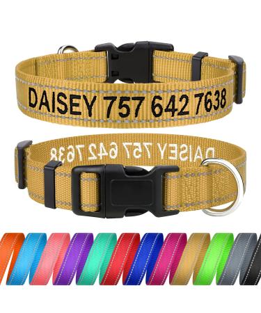 Tagme personalized dog collar for small dog with embroidered reflective nylon dog collar with pet name & telephone number khaki s s (1 Pack) khaki