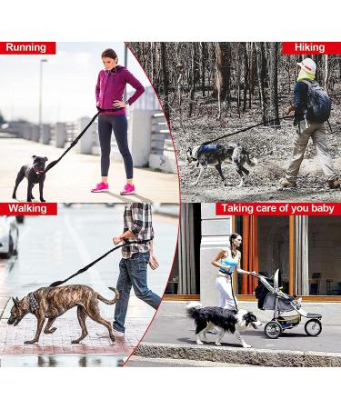 Hands Free Running Dog Lead - Retractable 7FT Long Training Leash for Medium Large Dogs - Reflective Nylon Tape - Ideal for Walking, Hiking, Jogging - Car Seat Belt Leash - Black - Buy Online on SooperMarket.com