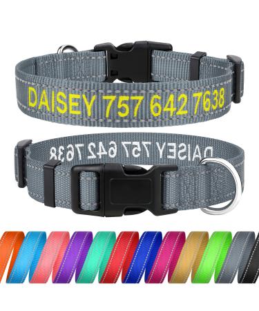 Tagme personalized dog collar for large dog with embroidered reflective nylon dog collar with pet name & telephone number gray l l (1 Pack) gray