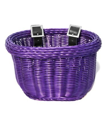 Colorbasket 01617 Front Handle Bar Kids Bike Basket, All Weather, Water Resistant, Adjustable Leather Straps, Food-Contact Safe, Purple