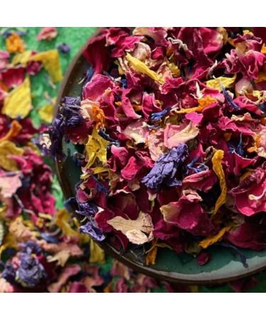 Edible 'Over The Rainbow' - 50g- Yellow & Orange Marigold Red and Pink Rose Purple Mallow Blue Cornflower Dried Flower Petal Mix - Food Grade - Culinary - Cake - Bake - Decoration (336)