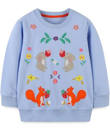 Girls Cotton Sweatshirt | Long Sleeve Pullover for Toddlers | Casual Jumper for Kids Age 1-12 | Blue | Size 6-7 Years - Buy Online on SooperMarket.com