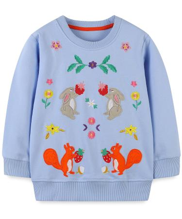 Girls Sweatshirt for Kids Cotton Top Casual Jumper Girl T Shirt Toddler Clothes Long Sleeve Pullover Age 1-12 Years 3-4 Years 04 Blue