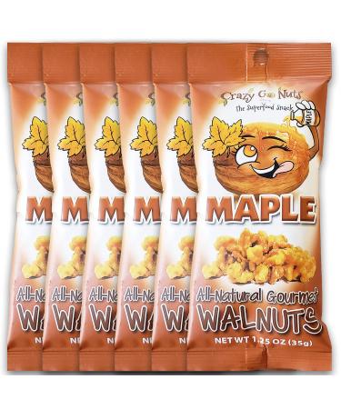 Crazy Go Nuts Walnuts Maple - Glazed Walnuts Healthy Snacks Vegan Low Carb Gluten Free Superfood - Natural Non-GMO ALA Omega 3 Fatty Acids Good Fats and Antioxidants - 1.25 Oz 6-Pack Maple 1.25 Ounce (Pack of 6)