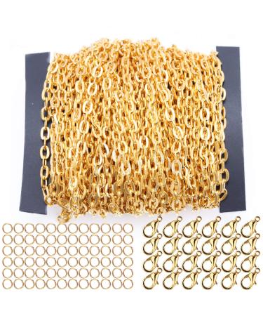 40FT Twisted Links Gold Curb Chains Flat Cross Metal Cable Chains with Lobster Clasps Jump Rings DIY Necklace Bracelet Jewelry Finding Chains Extender Chains Link Bulk for Jewelry Making Supplies