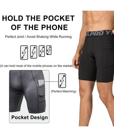 YUSHOW Men's Compression Shorts with Pocket - Quick Dry Spandex Sports Running Underwear - Black, Medium - Buy Online on SooperMarket.com