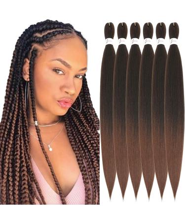 Xusuperb Pre Stretched Braiding Hair Ombre Brown 26 inch Easy Braids Extensions Black Chestnut Brown Kanecalon Kunsthaar 6 Packs Soft Yaki-Textur braids Hair extensions (T1B/30#) 66 cm (6 Pack) T1B/30#