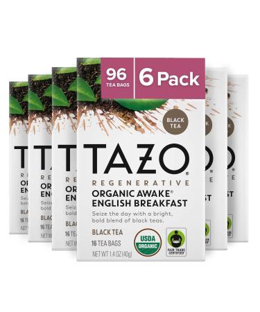 TAZO Tea Bags Black Tea Regenerative Organic Awake English Breakfast Tea 16 Count (Pack of 6)
