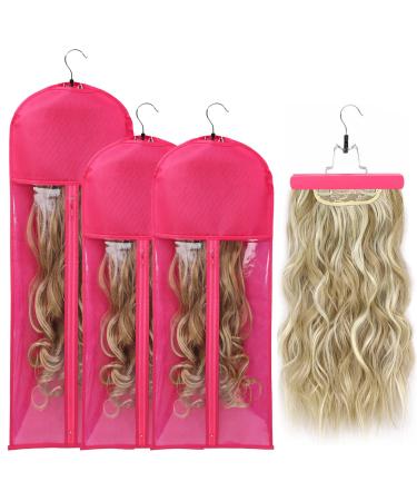 Storage bags for hair extensions wigs storage with hanging portable hair storage bag prevents dust and moisture (2 pieces 60 cm + 1 pack 70 cm)