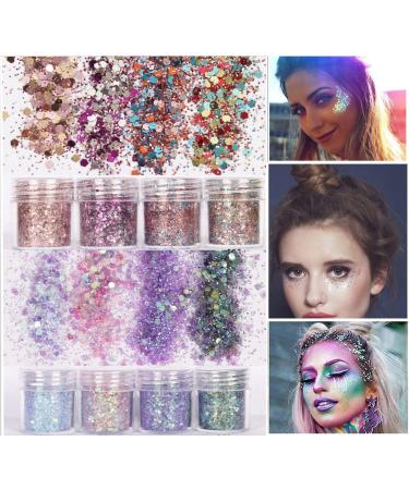 Yitla 8 Color Face Glitter Set for Festivals & Parties - Cosmetic Glitter for Body, Cheeks & Hair with Fix Gel & Brush - Buy Online on SooperMarket.com