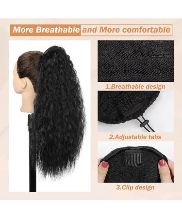 AISI BEAUTY 22 inch Long Curly Drawstring Ponytail Extension for Women | Clip in Wavy Natural Ponytail | (1B) - Buy Online on SooperMarket.com