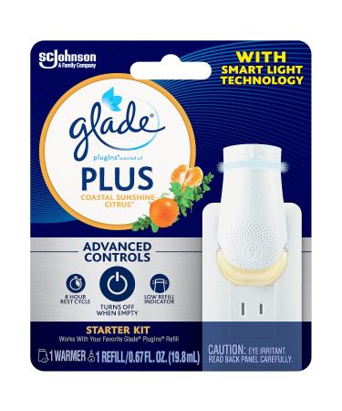 Glade PlugIn Plus Air Freshener Starter Kit Scented Oil for Home and Bathroom Coastal Sunshine Citrus 0.67 Fl Oz 1 Warmer + 1 Refill