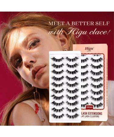 Higu clace False Eyelashes 10 Pairs Natural Wispy Lashes Soft Fluffy Mix10-16mm Individual Lashes Cluster Lightweight DIY Lash Extensions at Home - Bushy Flat 01 - Buy Online on SooperMarket.com