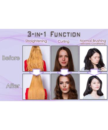 Heated Styling/Curling Iron Brush | 3-in-1 Ceramic Ionic Hair Curler/Straightener | Anti-Scald Bristles | Free Travel Pouch | Electric Curl Wand - Buy Online on SooperMarket.com