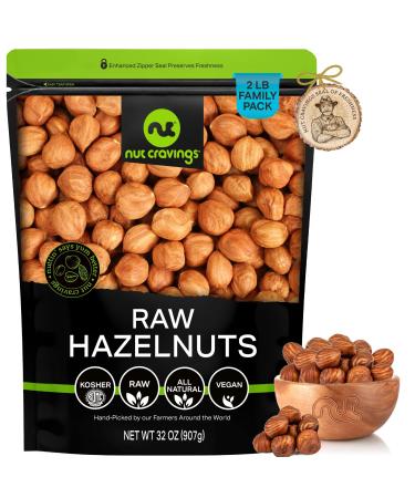 Raw Hazelnuts Filberts with Skin Unsalted Shelled Superior to Organic (32oz - 2 LB) Bulk Nuts Packed Fresh in Resealable Bag - Healthy Protein Food Snack All Natural Keto Friendly Vegan Kosher Hazelnuts Raw 2 Pound (Pack of 1)