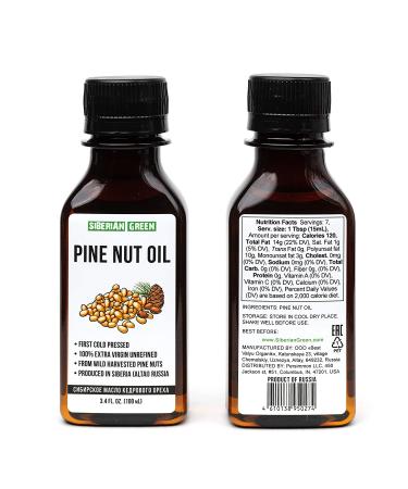 2 Pack Siberian Pine Nut Oil - 100% Natural Extra Virgin Cold Pressed, 2x100ml | Unrefined Raw No-GMO Vegan | Healthy Diet Food Grade (2 Bottles) - Buy Online on SooperMarket.com
