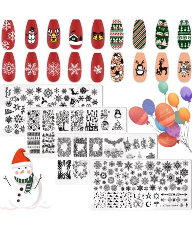 RUNRAYAY 4Pcs Christmas Nail Stamp Plates Snow Nails Art Stamping Plate Elk Santa Claus Christmas Tree Animal Nail Plates Template Image Manicure Nail Art Tools B