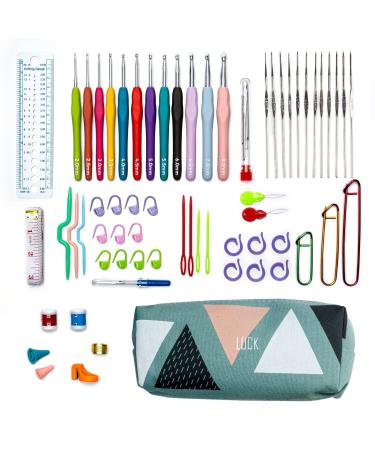 Crochet Hooks Set, 24 Sizes Crochet Needles Kit for Arthritic Hands Ergonomic Soft Grip Handles for Beginners Mothers Girls Large Crochet Supplies with 43Pcs Crochet Accessories and Storage Bag