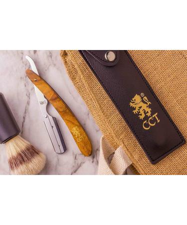 Cambridge Cutthroat Straight Edge Razor Kit with 10 Blades - Professional Barber Razor for Men with Missanda Hardwood Handle and Stainless Steel Blade - Perfect for Shaving, Trimming, and Styling - Includes Leather Travel Pouch - Buy Online on SooperMarket.com