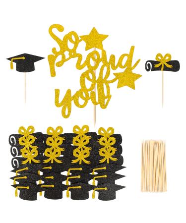 Completion Tortendendeko Schwarz Gold -SO PRUD OF YOU -CORTE RABLE with 24 PCs Doctor title Cupcake Topper cake decoration for Graduation 2024 Abitur passed test decoration celebrations etc.