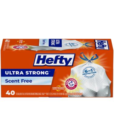 Hefty Ultra Strong Tall Kitchen Trash Bags, Unscented, 13 Gallon, 40 Count 40 Count (Pack of 1)