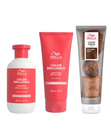 Wella Professionals Color Fresh Mask Temporary Hair Colour Refresh Treatment Invigo Color Brilliance Colour Protection Duo Hair Dye 150ml & Shampoo 300ml & Conditioner 200ml Chocolate Touch