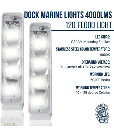 Marine Mate Waterproof LED Boat Lights - 72W Deck/Dock Marine Lights, 4000LMS, 120 Flood Light, 6.3inch, 12/24V LED Light Bar - 2 Pack | Long-lasting 50,000 Hours - Buy Online on SooperMarket.com