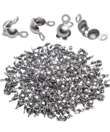 BronaGrand Calotte Ends 200Pcs Stainless Steel Open Clamshell Knot Covers Fold-Over Bead Tips for Necklace Bracelet Jewelry Making