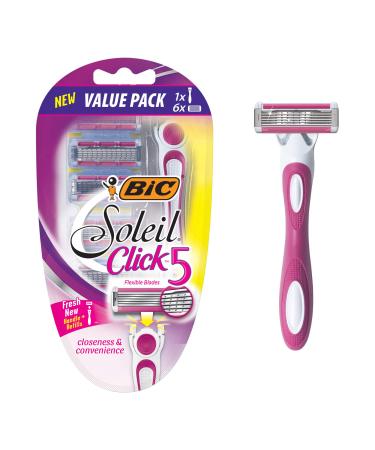 BIC Soleil Click 5 Women's Disposable Razor Five Blade Count of 6 Razors For a Smooth and Close Shave