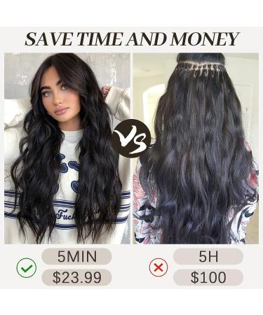 KooKaStyle Long Wavy Clip-In Synthetic Hair Extensions 20 Inch Black - 4PCS Thick Double Weft Hairpieces for Women - Buy Online on SooperMarket.com
