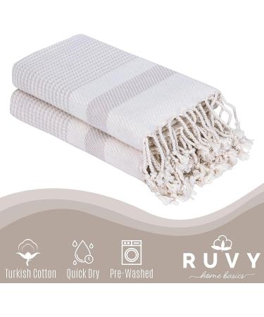 Ruvy Home Basics Turkish Hand Towels Set of 2 - 18x40 Cotton Bathroom & Kitchen Towels - Beige Modern | Perfect for Bathroom, Kitchen, Yoga, Gym - 2 Pack - Buy Online on SooperMarket.com