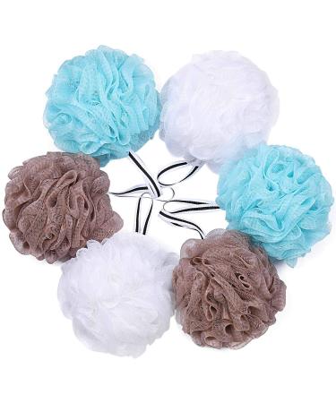 Bath Loofah Shower Sponge Pouf Body Scrubber Exfoliator Scrubber ball (Set of 6) White,blue,brown - 6 Pcs