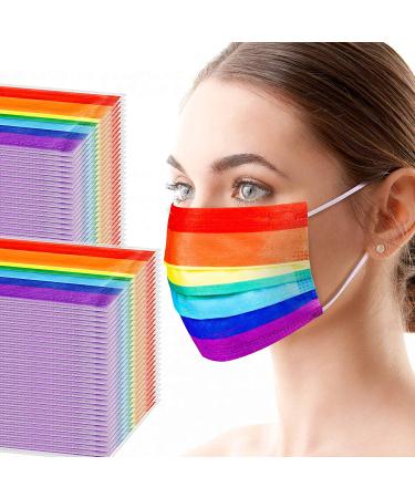 Tomorotec 60PCS Rainbow Disposable Face Masks with Purple Elastic Ear Loops - 3-Layer Soft Fit for Adults - Buy Online on SooperMarket.com