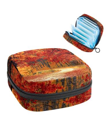 Scenery Autumn Leaves Tree Sanitary Napkin Storage Bag Feminine Menstrual Cup Pouches Nursing Pad Holder Tampon Bags Portable Period Bag for Women Teen Girls 1Pcs Multi-colored 4
